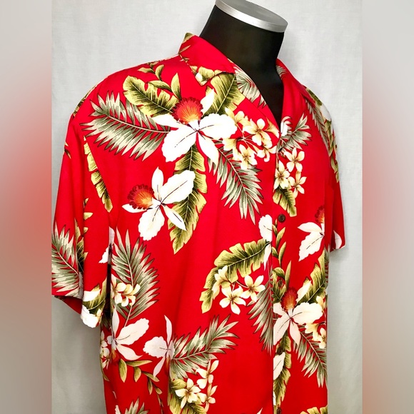 Vintage Two Palms Shirt Red Size 2XL Tiki Hawaiian Floral Palm Rayon Tropical - Picture 13 of 13